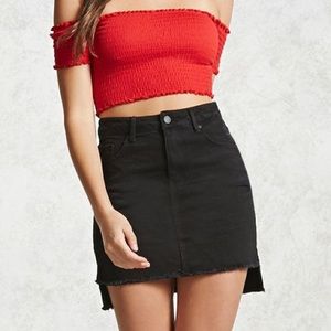 Black denim mini skirt